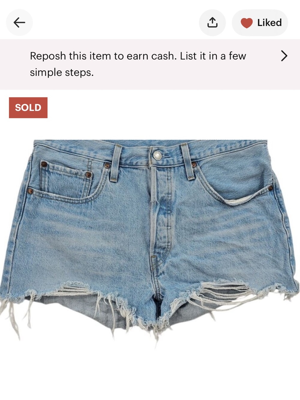 Levi's Womens‎ 31 Premium 501 Original Fit High Rise Buttonfly Denim Shorts